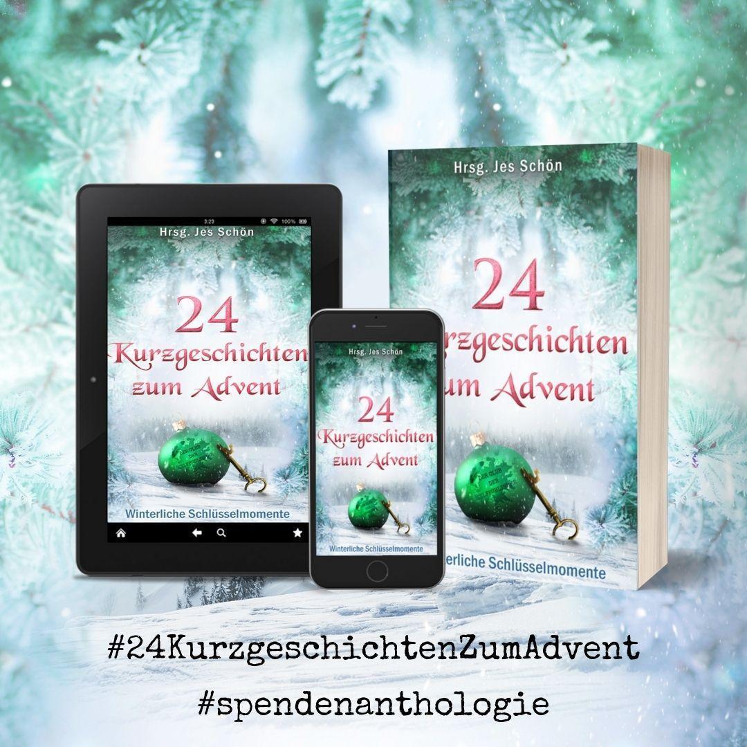 Das Cover zu 24 Kurzgeschichten zum Advent als E-Book, Print und fürs Handy.